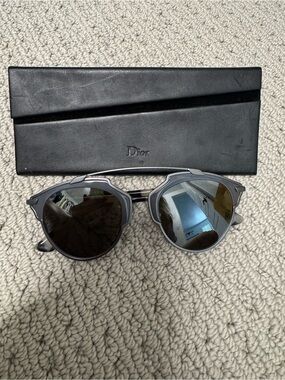 Dior Silver-Grey Round Sunglasses with Black Lenses
